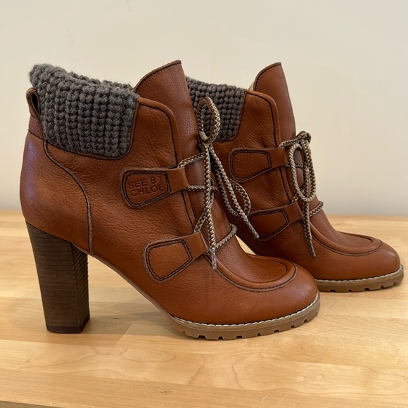 See By Chloe Shoes - See By Chloé Leather Lace-Up Brown Booties